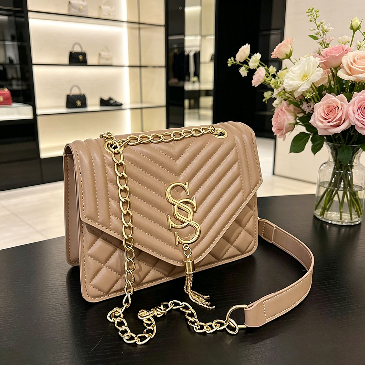Chain Crossbody Quilted - Sac bandoulière matelassé Argyle élégant de