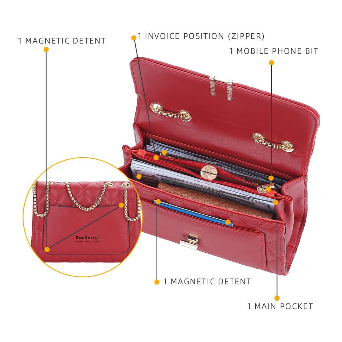 Baellerry femmes sac à bandoul - Chain Crossbody Quilted avis et prix